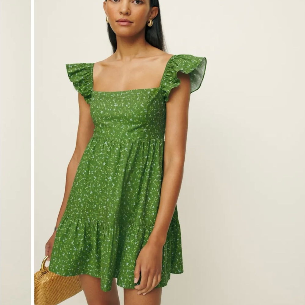 Reformation Green Floral Mini Dress